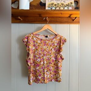 Ann Taylor Factory Floral Short Sleeve Top - Pink and Yellow